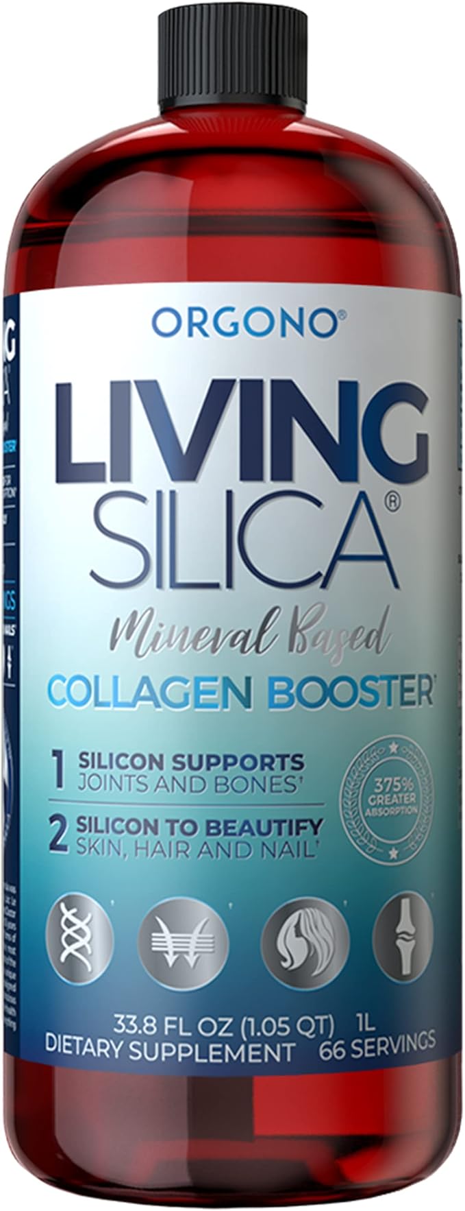 Living Silica ORGONO Collagen Booster | Vegan Mineral-Based Silica Supplement | Supports Healthy Collagen &amp Elastin Production for Joint &amp Bone Support Glowing Skin Strong Hair &amp Nails |