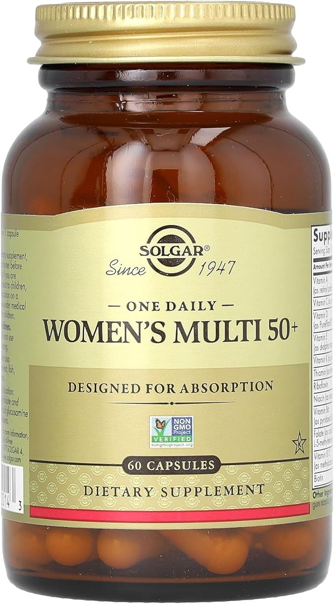 Solgar One Daily Women's Multi 50+ Whole Body Support for Women 50 and Older - Highly Absorbable Heart Bone &amp Breast Health Energy Stress Hair Skin &amp Nails Multivitamin 60 Vegan Capsule S