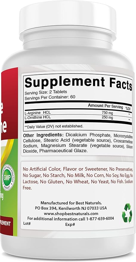 Best Naturals L-Arginine L-Ornithine - 1000mg &amp L-Citrulline 1500mg