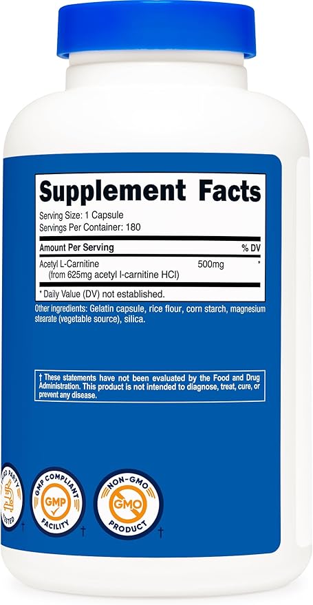 Nutricost Acetyl L-Carnitine 500mg 180 Capsules - Non-GMO and Gluten Free (3 Bottles)