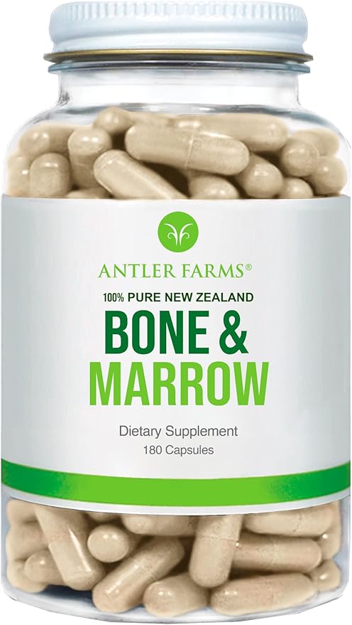 Antler Farms - 100% Pure New Zealand Bone &amp Marrow 180 Capsules 750mg - Grass Fed Pasture Raised Whole Bone Extract Cold Processed Healthy Essential Fats Stem Cells Collagen Calcium