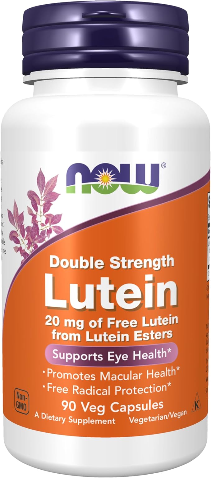 NOW Foods Supplements Lutein 20 mg with 20 mg of Free Lutein from Lutein Esters 90 Veg Capsules