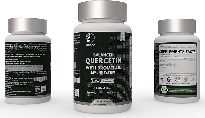 500mg Quercetin with Bromelain Capsules: Respiratory Support Non-GMO | Gluten Free | Supports Overall Health &amp Well Being (60 Capsules)