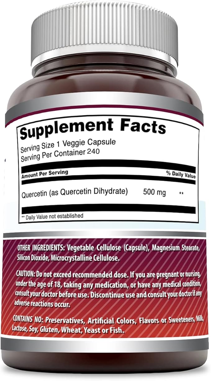 Amazing Formulas Quercetin 500mg Veggie Capsules Supplement | Non-GMO | Gluten Free | Supports Overall Health &amp Well Being (240 Count)