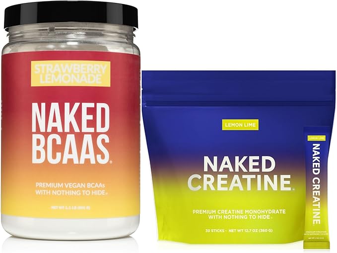 NAKED Strawberry Lemonade BCAAs 501g (34 Servings) Lemon Lime Creatine Stick Packs (30 Count) – Vegan Non-GMO Gluten Free Soy Free No Additives