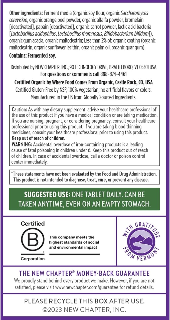 New Chapter Women’s Multivitamin Iron B6 B12 Biotin for Hair Growth D3 VIT C Zinc for Immune &amp Stress Support Gentle on an Empty Stomach One Daily Non-GMO Gluten-Free 18+ 48 Tablets