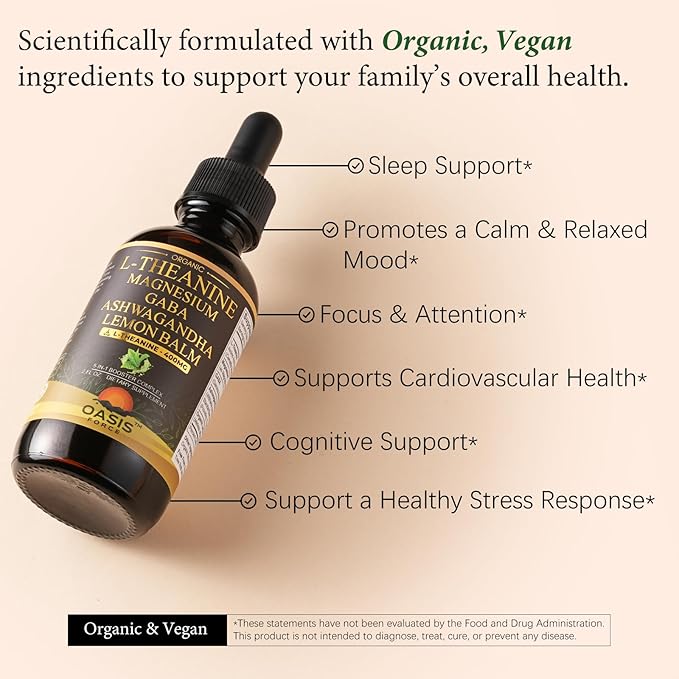 L Theanine 400mg Liquid Drops L-Theanine Supplement for Adults &amp Kids with GABA Magnesium &amp Ashwagandha Natural Sleep Focus &amp Relaxation Support Vegan Alcohol-Free Non-GMO 2 FL OZ