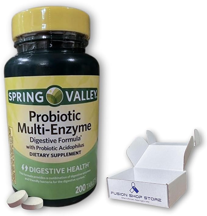 Probiotic Multi Enzymes- Digestive Formula 200ct Tablets with acidophilus for Gut Health (Pack of 1) Boxed By Fusion Shop Store