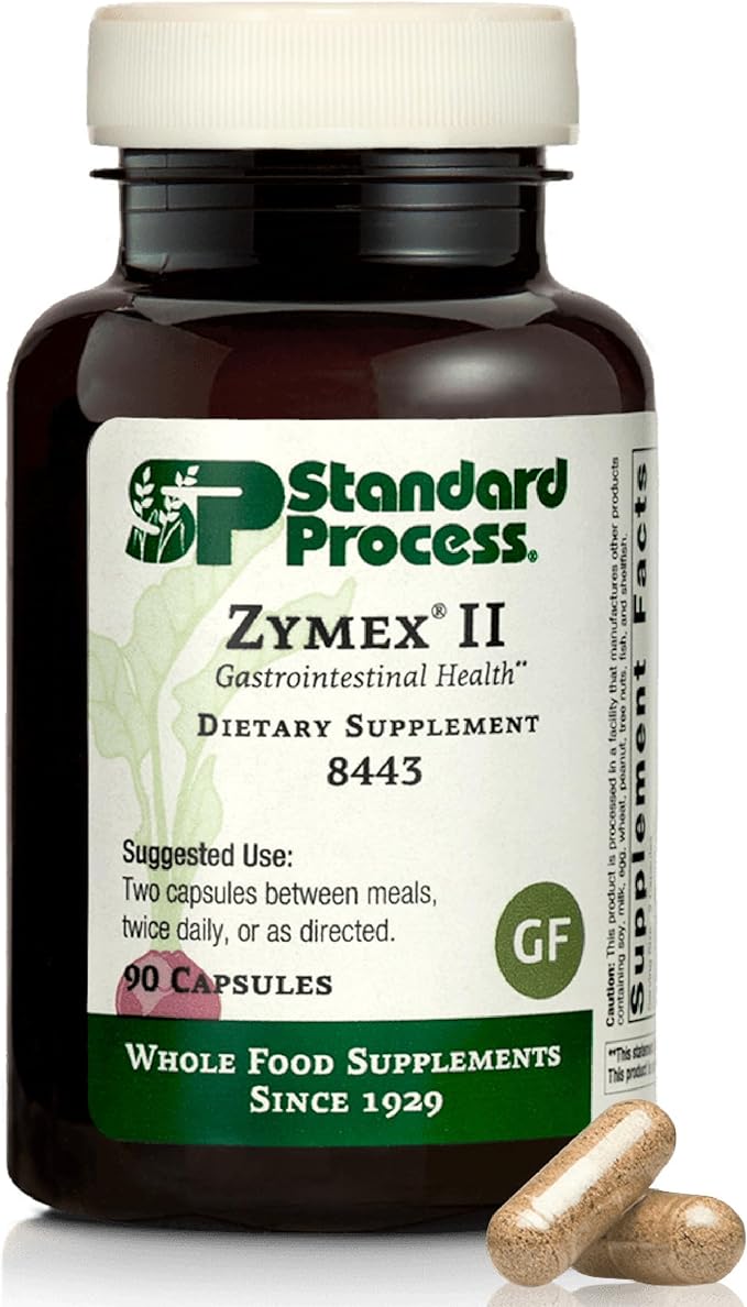 Standard Process Zymex II - Supplement for GI Support with Digestive Enzymes - Gluten-Free &amp Non-Soy - 90 Capsules (45 Servings)
