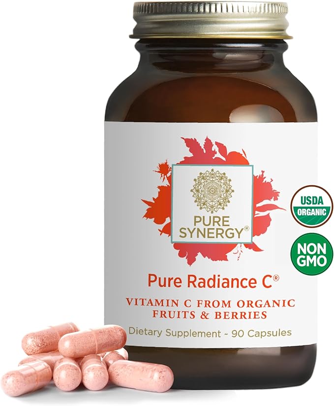 PURE SYNERGY Pure Radiance C | Organic Vitamin C Capsules | 100% Natural Whole Food Non-GMO Supplement with Organic Camu Camu | for Immune and Collagen Support (90 Capsules)