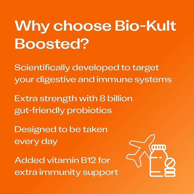 Bio-Kult Boosted Extra Strength Probiotic Supplement for Gut Health Immune System Support and Your Digestive Tract with Vitamin B12 – 30 Capsules