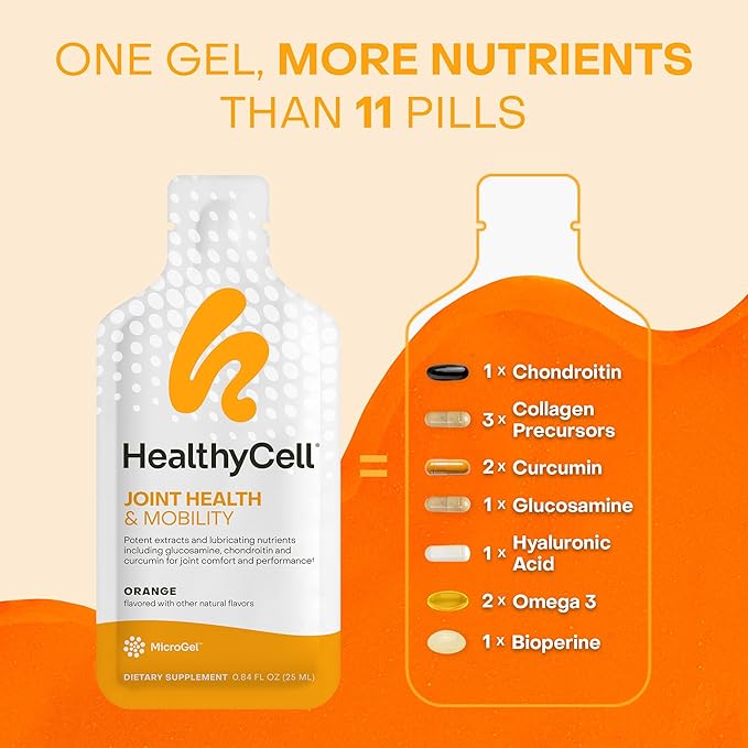 Healthycell Joint Health &amp Mobility Daily Liquid Supplement - Joint Support Supplement Inflammation Response Cartilage &amp Flexibility with Curcumin Glucosamine &amp Chondroitin - 30 Gel Pac