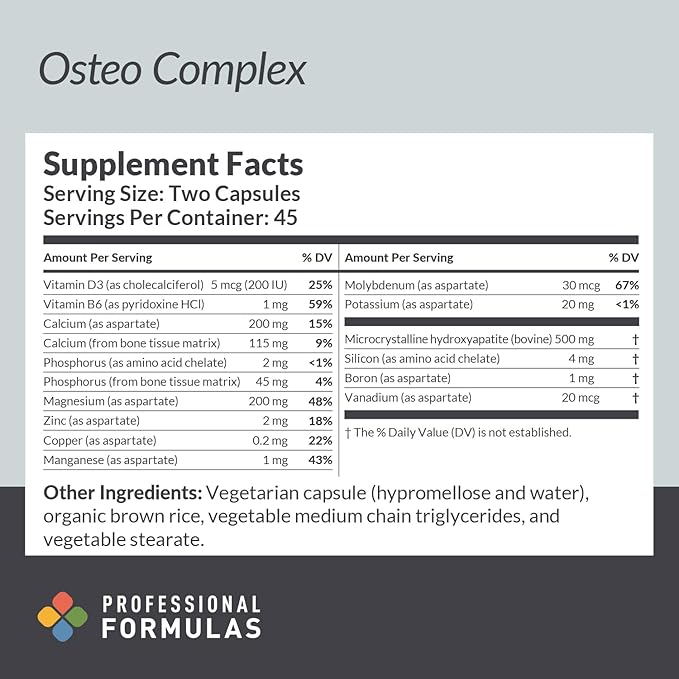 Professional Formulas Osteo Complex – Bone Density Support with Calcium Microcrystalline Hydroxyapatite Plus Magnesium D3 &amp Boron for Maximum Absorption* - Gluten Free Hypoallergenic 90 Capsul