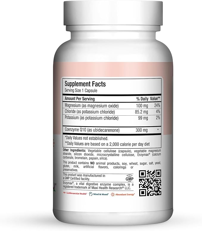 Maxi Health Advanced CoQ10 300mg – High Potency Coenzyme Q10 for Cardiovascular Mind Mood and Energy Support – Includes Magnesium and Potassium – Vegetarian Kosher 60 CoQ10 Supplements