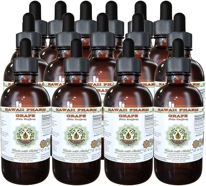Grape Alcohol-Free Liquid Extract Grape (Vitis Vinifera) Dried Seed Glycerite Hawaii Pharm Natural Herbal Supplement 15x4 oz