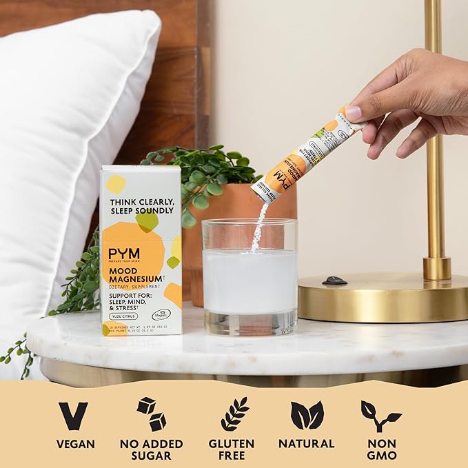 PYM Mood Support Magnesium Bundle – 30-Serving Jar + 10-Serving Stick Packs | Magnesium Glycinate L-Threonate &amp Malate | Cortisol Reducer | Vegan Non-GMO Made in USA