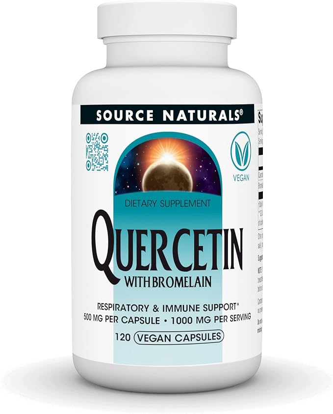Source Naturals Quercetin with Bromelain Respiratory and Immune Support* - 500 mg per Capsule 1000 mg per Serving - 120 Vegan Capsules