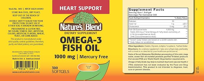 Nature's Blend Omega-3 Fish Oil 1000 mg 300 Softgels