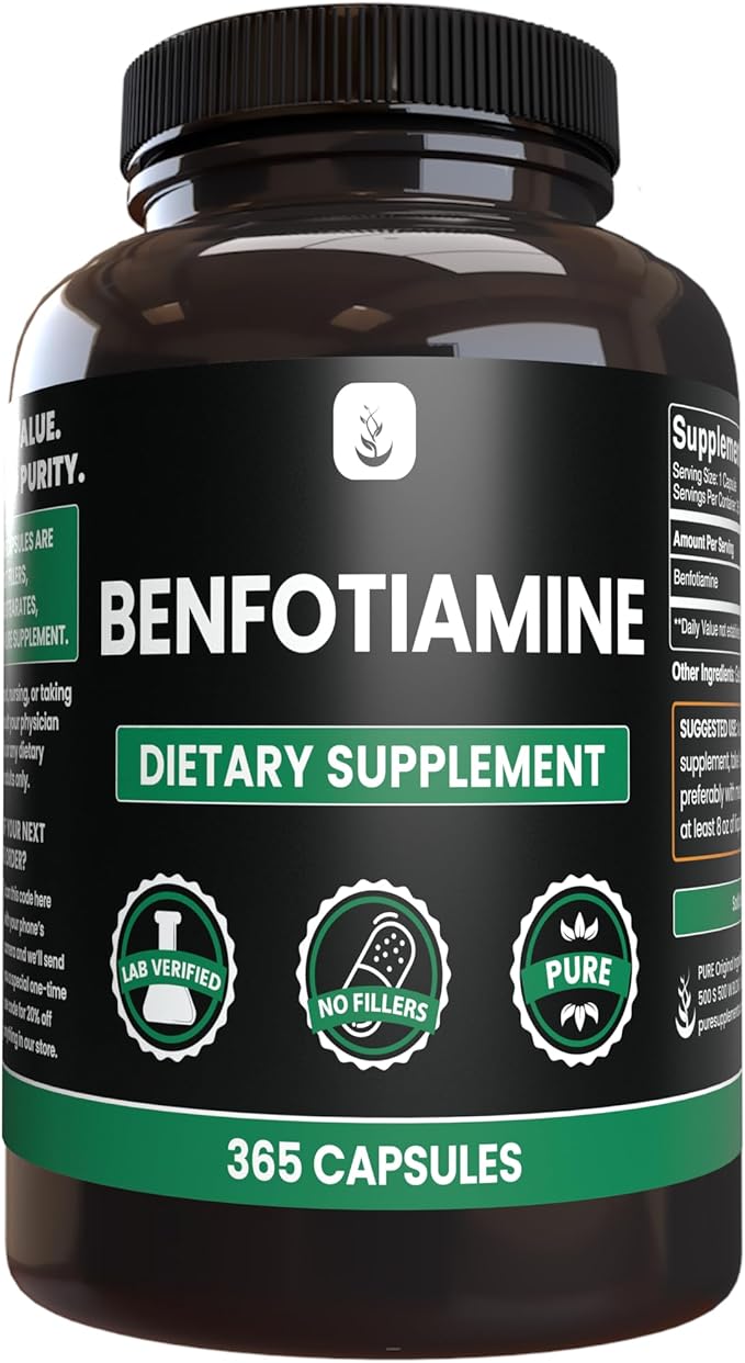 PURE ORIGINAL INGREDIENTS Benfotiamine (365 Capsules) No Magnesium Or Rice Fillers Always Pure
