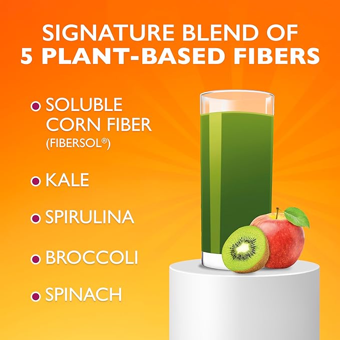Metamucil Greens SuperFood Powder Fiber Supplement for Digestive Health* and Regularity* Gluten Free Plant-Based Stevia Great Taste Kiwi Apple Flavored 3g Dietary Fiber per Serving 42 Servings
