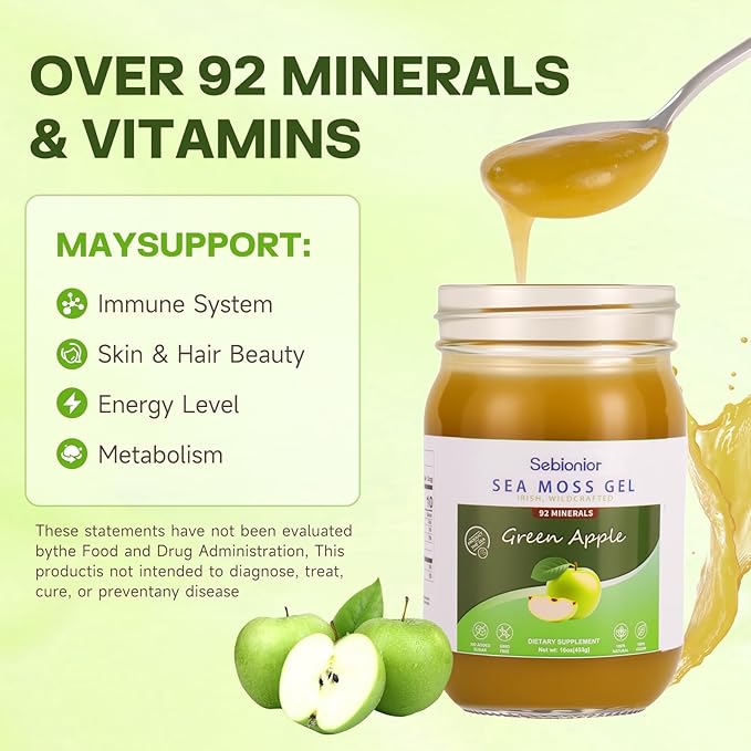 Sea Moss Gel Essential Vitamins Trace Minerals Vegan superfoods jams Jellies and Sweet sauces Gifts (Apple)