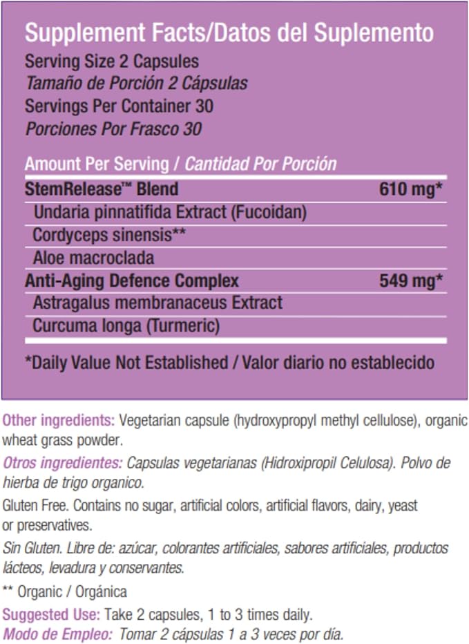 Stemrelease3 Cutting-Edge Stem Cell Nutrition for Natural Renewal and Youthful Vitality Exclusive Blend for Enhanced Telomere Health 60 Capsules
