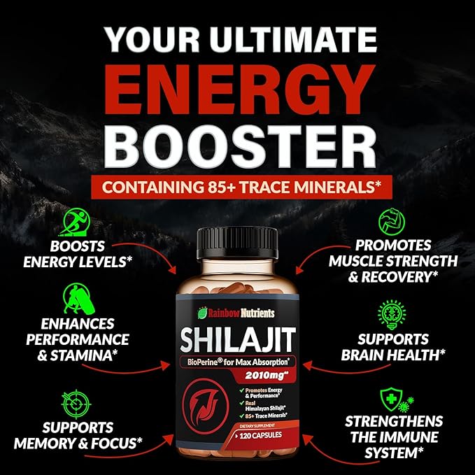 Pure Himalayan Shilajit Capsules Supplement (2010mg + Absorption Enhancer+50% Fulvic Acid) Natural 30:1 Shilajit with 85+ Trace Minerals for Energy Performance Immune Support| Non GMO| 120 Pills