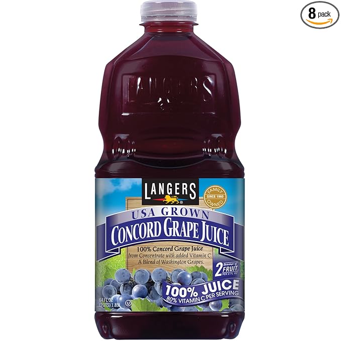 Langers 100% USA Grown Juice Concord Grape 64 Fl Oz (Pack of 8)