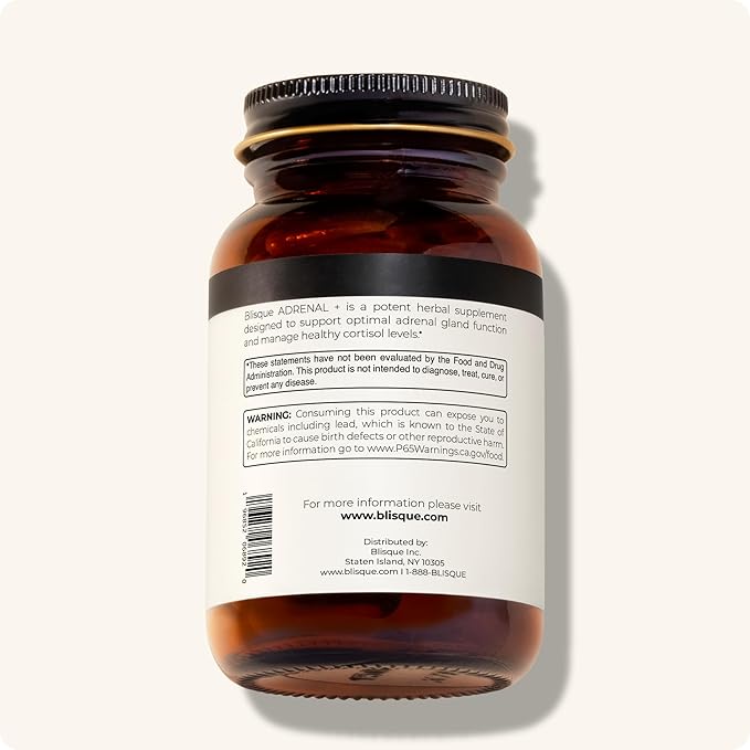 Blisque – Natural Adrenal Support Supplement for Adrenal Health Cortisol Manager Fatigue and Stress Relief | Doctor-Approved | with Ashwagandha | 90 Capsules | Vegan and Non-GMO