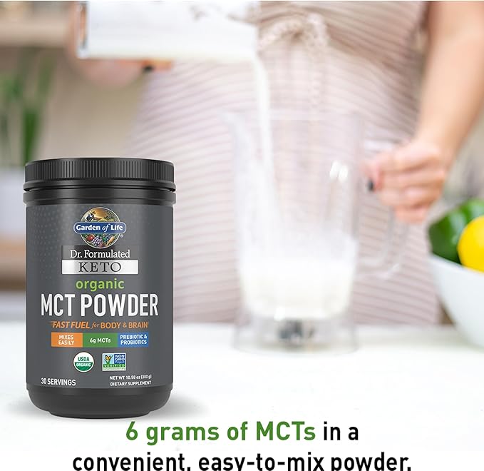 Garden of Life Dr. Formulated Keto Organic MCT Powder - 30 Servings 6g MCTs from Coconuts plus Prebiotic Fiber &amp Probiotics Certified Organic Non-GMO Vegan Gluten Free