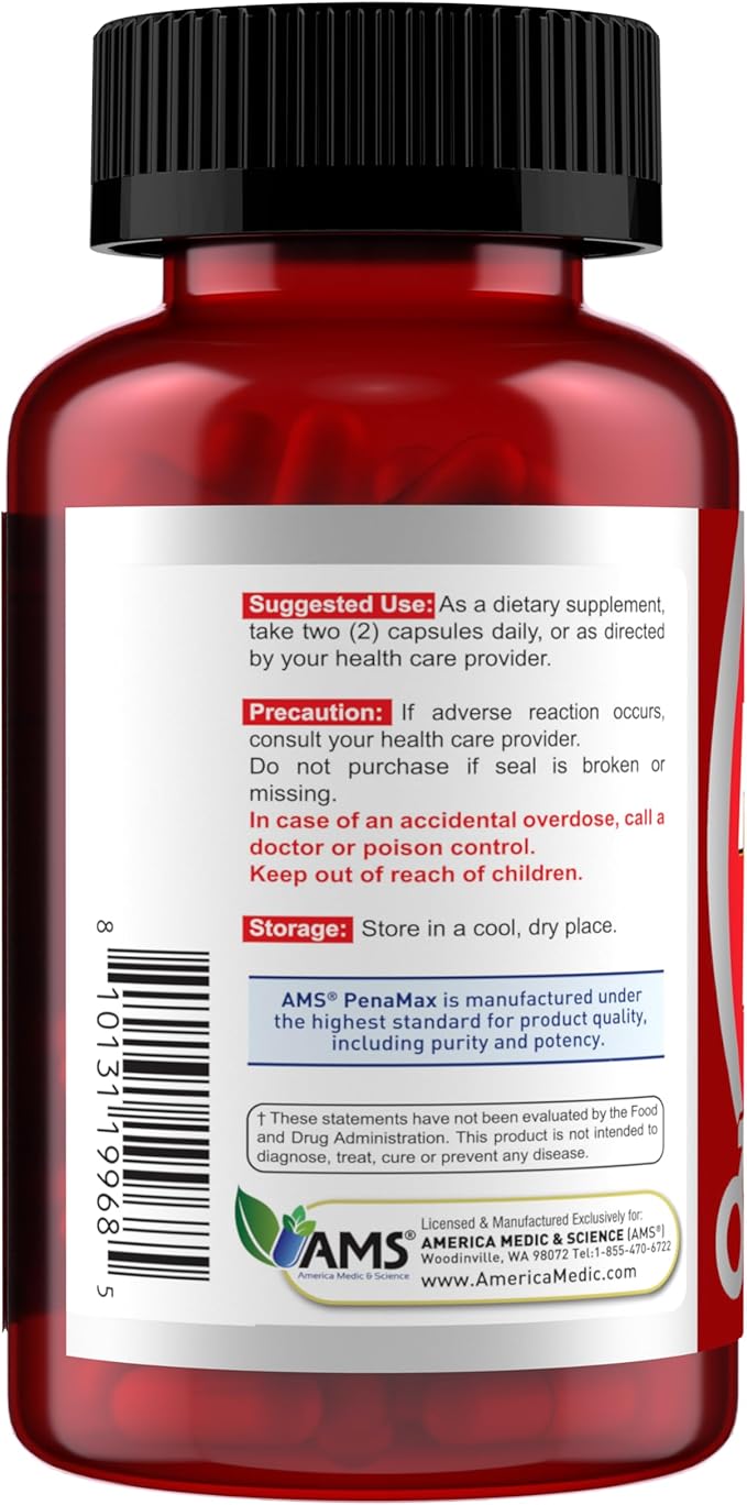America Medic &amp Science PenaMax Men’s Wellness Supplement – Helps Maintain Energy Levels – with Acetyl-L-Carnitine &amp Propionyl-L-Carnitine – 60 Capsules – Gluten-Free &amp Non-GMO