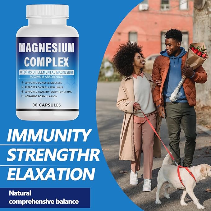 Magnesium Complex Supplement - 8 Elemental Magnesium 1000mg - Glycinate Citrate Malate Taurate Chelated | Easy Absorption Energy Support | Vegan Non-GMO 90 Capsules (1pc)