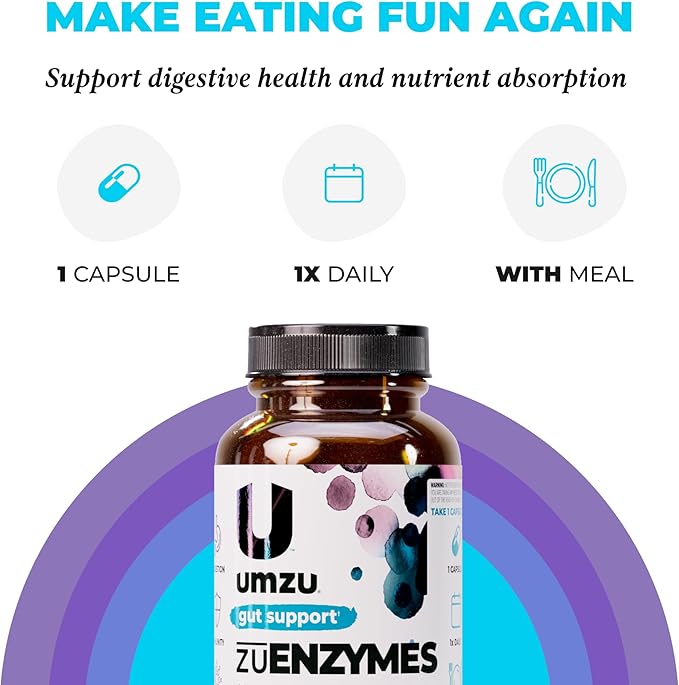 UMZU zuEnzymes Digestive Support Supplement (30 Day Supply) – 21 Enzyme Blend with Lipase Protease &amp Amylase – Digestive Enzymes for Gut Health &amp Probiotic Daily Digestive Wellness Support Fo