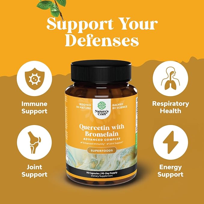 Pure Quercetin with Bromelain Supplement for Immunity - High Potent Antioxidant Bromelain Quercetin Supplement for Respiratory &amp Heart Health Breathe &amp Joint Support - Nutritional Complex - 90