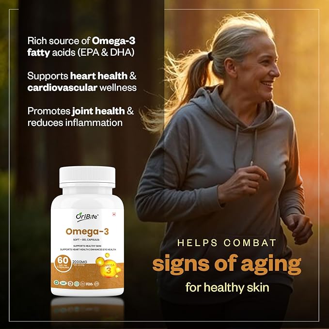 Omega-3 Fish Oil 2000mg – Supports Heart Skin &amp Eye Health – 60 Softgel Capsules with EPA &amp DHA – Burpless Premium Fish Oil Supplement