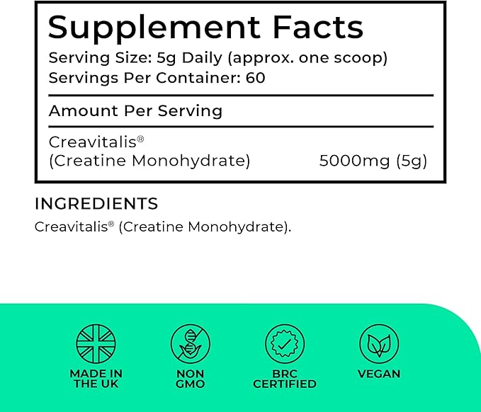Love Life Supplements Creavitalis® Creatine Monohydrate Powder 300g 60 Servings Micronised Unflavoured Vegan Muscle Growth Strength Power Recovery for Women and Men 3rd Party Tested