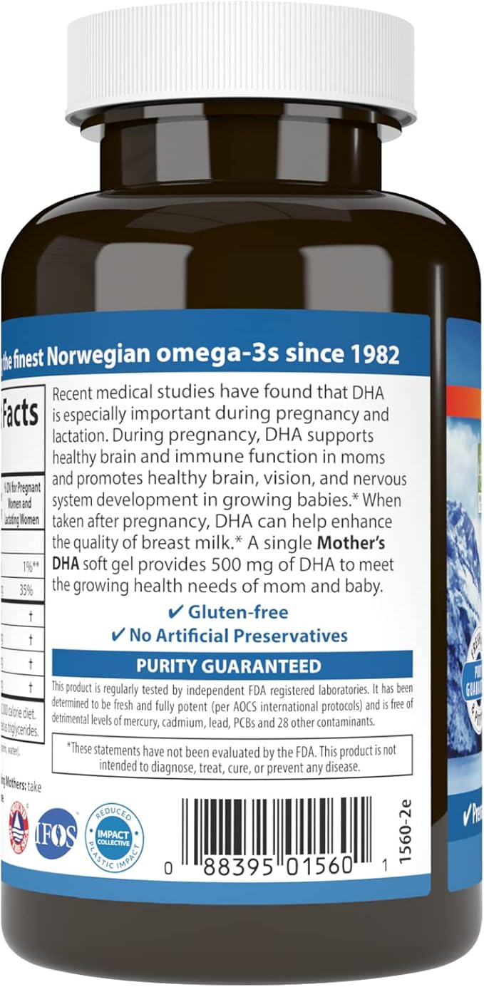 Carlson - Mother's DHA 500 mg DHA Prenatal Support Fetal Development &amp Immune Health 60 Softgels