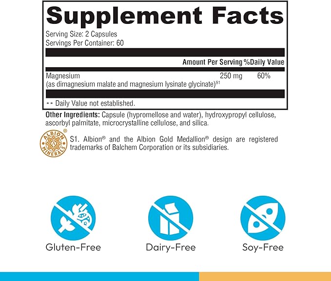 XYMOGEN OptiMag 125 - Magnesium Glycinate &amp Malate - Muscle &amp Nervous System Support - Gentle Daily Magnesium - 120 Capsules