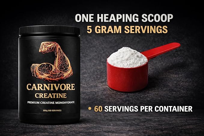 Carnivore Creatine® – Pure Micronized Creatine Monohydrate No Fillers Zero Carbs Unflavored – 300g (60 Servings)