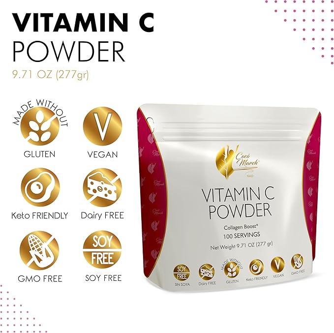 Cocó March N.M.D Vitamin C Powder 1000 mg – Immune Support Supplement with Zinc Bromelain Quercetin &amp L-Lysine Supports Collagen Production Vegan Gluten &amp Dairy Free Keto Friendly 10 oz