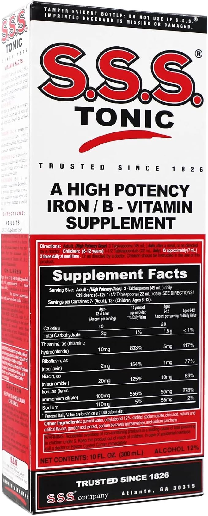 S.S.S. Tonic Iron and Vitamin B Supplement High Potency Vitamins Bottle 10 Fl Oz - 3 Pack