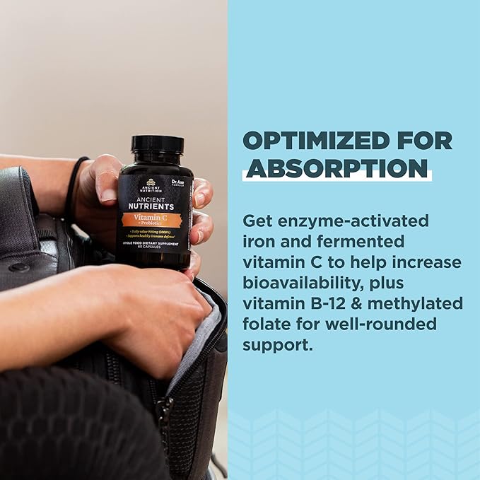 Ancient Nutrition Probiotics and Vitamin C Supplement Supports Healthy Immune System and Gut Health Made Without GMOs Superfoods Supplement Paleo and Keto Friendly 30 Servings