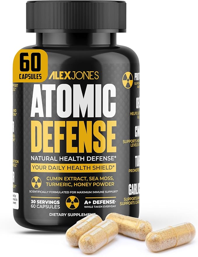 Atomic Defense – Natural Health Defense Formula - Organic Seamoss Capsules w/Cumin Extract Turmeric &amp Honey Powder – Plant-Based Herbal Supplements for Immune Support – 60 Count