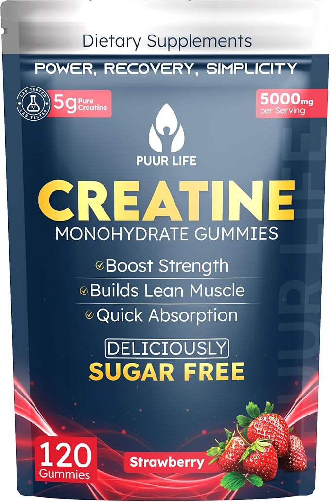 Creatine Monohydrate Gummies 5000mg – 5g per Serving – Sugar Free Vegan Creatine Supplement for Men &amp Women – Muscle Growth Strength Recovery &amp Energy – 120 Count (Strawberry)