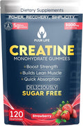 Creatine Monohydrate Gummies 5000mg – 5g per Serving – Sugar Free Vegan Creatine Supplement for Men &amp Women – Muscle Growth Strength Recovery &amp Energy – 120 Count (Strawberry)