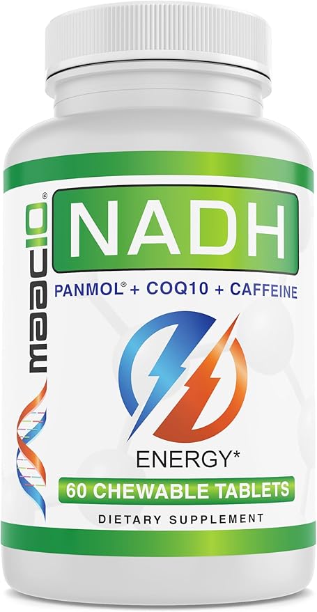 MAAC10 Energy Booster - with NADH Caffeine &amp Coq10 Fast Acting Chewable Tablets - Great for Fatigue Energy &amp Mental Focus.