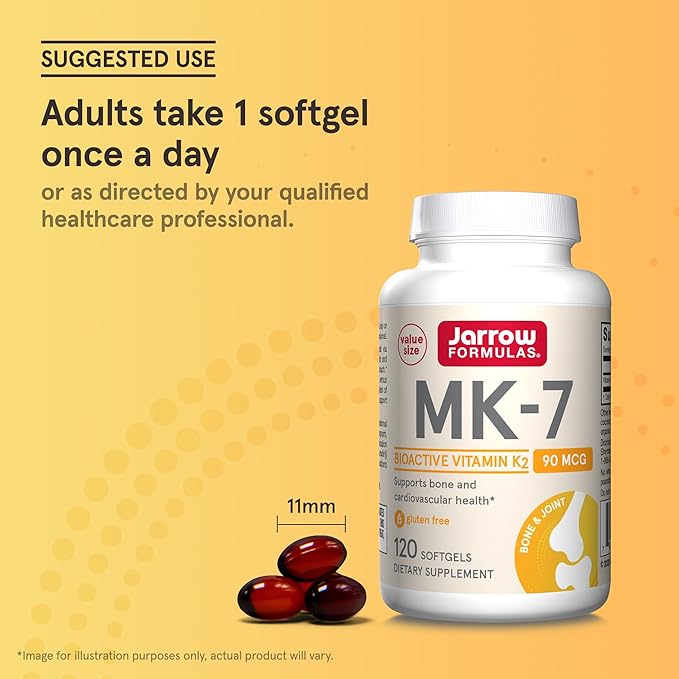Jarrow Formulas MK-7 90mcg-Bioactive Form of VIT K2-120 Servings(Softgels)-for Bone &amp CV Health-VIT K2 MK-7 Dietary Supp-K2 VIT Supp MK-7-Gluten Free12 Pack