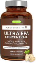 Igennus Ultra Pure Omega-3 EPA 500mg Highly Concentrated IFOS Certified Wild Fish Oil Advanced rTG Triglyceride Form Non-GMO 180 Small Softgels