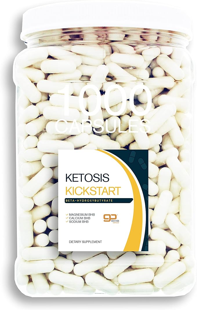 Ketosis Kickstart - 1000 CT beta-hydroxybutyrate Salts for Ketogenic Diet in a Clear Square Grip Jar