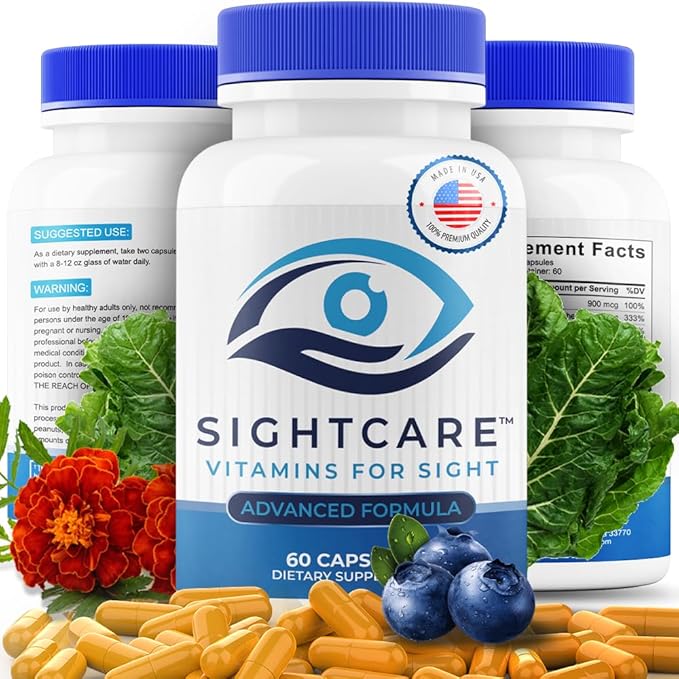 SightCare Lutein and Zeaxanthin Supplements – AREDS 2 Eye Vitamins Formula for Macular Health &amp Blue Light Support – Includes Vitamins A E B12 Quercetin ALA Rutin – 60 Capsules